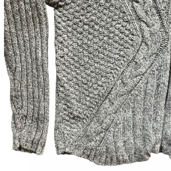 WOOLRICH Women’s Grey Cable Knit Chunky Grannycore Zip Up Sweater Sz SP - Picture 3 of 8